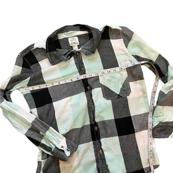 Mint Plaid Casual Cotton Button Up Long Sleeve Top S - Picture 7 of 9